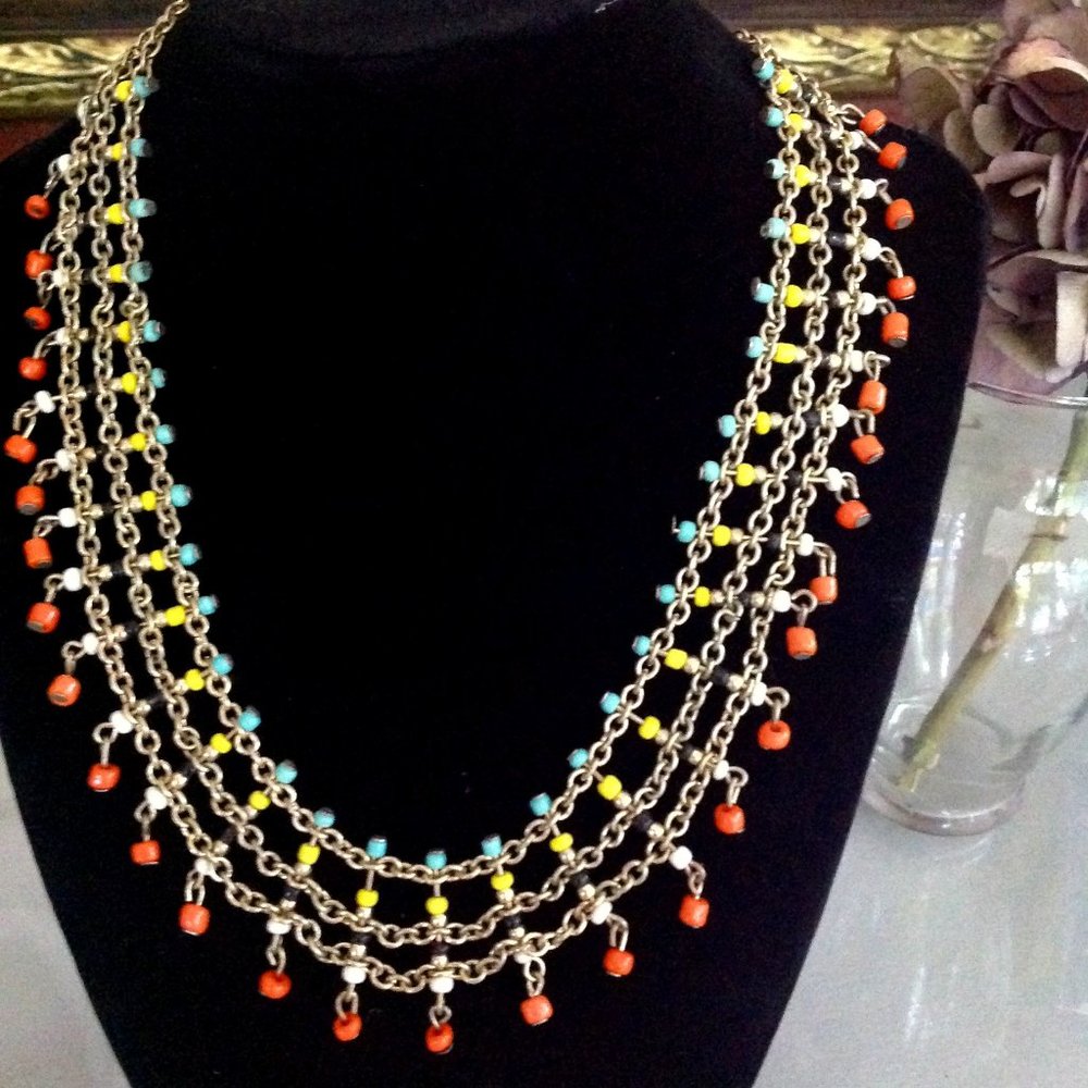 20"Necklace Turquoise, Yellow, White,  & Orange 3 Tier